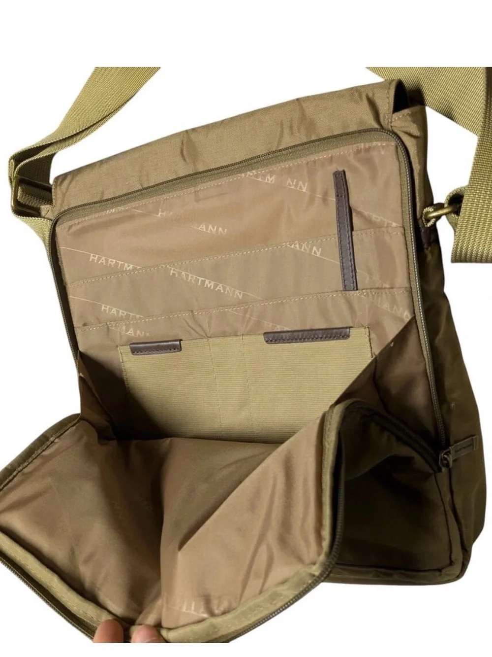Vintage Hartmann Army Olive Green Brown Canvas Messenger Bag